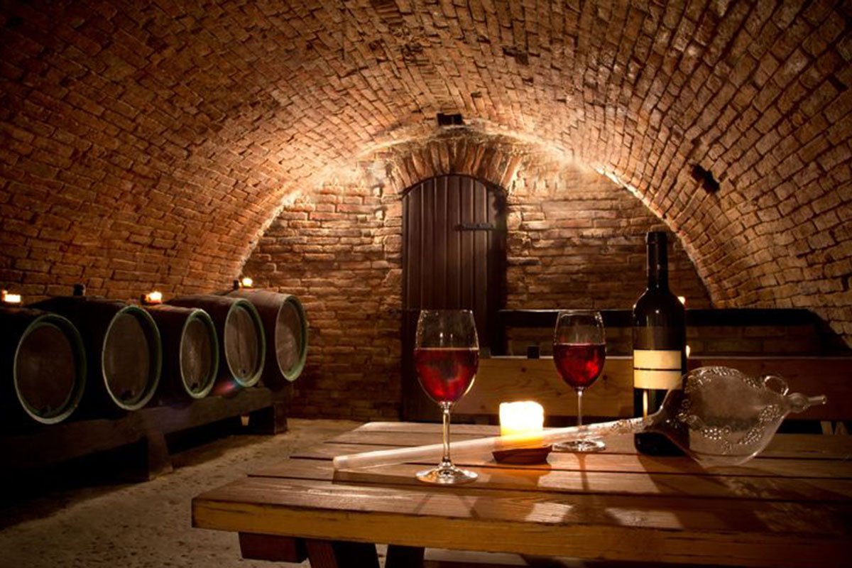 21362562 - wine cellar with wine bottle and glasses